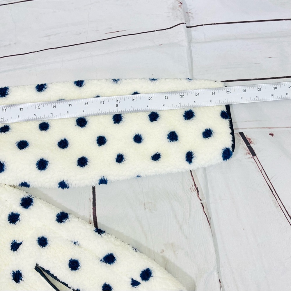 T By Talbots Fleece Jacket Womens Size L Plush Full Zip Sherpa Ivory Polka Dots - Picture 11 of 12